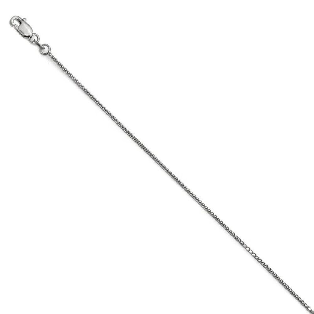 14K White Gold 1mm Solid Diamond-Cut Spiga Chain Anklet - 10 Inch